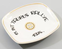 Hollóházi tálka, Magyar Autóklub 13. Int Taurus Rallye felirattal, 12x14 cm
