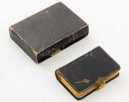 2 db katolikus imakönyv: Új lelki manna. Keresztény katholikusok imádságos könyve. Tartalmazza: A legszebb imákat és énekeket. Kiadja: az Andocsi Szent Ferencrendi Zárda. (Bp., 1926, Franklin-ny.), 1 t.+ 376 p. Aranyozott, kapcsos egészbőr-kötésben, nagyrészt jó állapotban, tulajdonosi bejegyzésekkel. + Wolkenberger Alajos: Katholikus imakönyv. Bp., é.n., Szent István-Társulat, 1 t.+ 960 p. Harmadik kiadás. Aranyozott egészbőr-kötésben, tulajdonosi névbejegyzéssel. Sérült kartontokban.