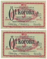 Nagymegyer / Hadifogolytábor 1916. július 1. 5K (2x) közeli arab sorozat- és sorszámmal "12 042...