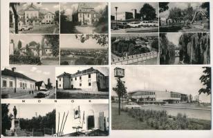 4 db MODERN magyarországi fekete-fehér képeslap autókkal: Pécel, Monok, Leninváros, Mosdós / 4 modern Hungarian town postcards with automobiles