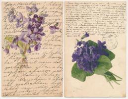 5 db RÉGI (1905 előtti) virág motívum képeslap: ibolyák, ebből 4 litho / 5 pre-1905 flower motive po...