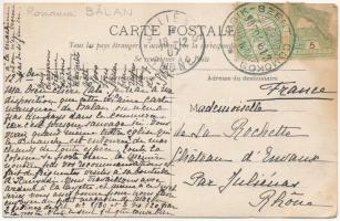 1907 Balánbánya, Balan; utcakép télen, templom, helyi lakosok, ökrös szekér / street view in winter,...