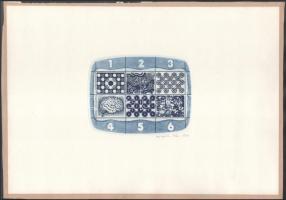 Zsigovics Iván (1958-): 1, 2, 3, 4, 5, 6, 1979. Színes rézkarc, papír, jelzett, lap szélén paszpartuzás nyomaival, 12x15,5 cm