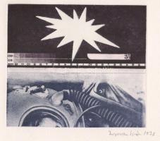 Zsigovics Iván (1958-): Az űrhajós visszaszámlálása (cím nélkül), 1978. Vegyes technika (sokszorosított grafika), papír, jelzett, lap szélén paszpartuzás nyomaival, 10x11,5 cm