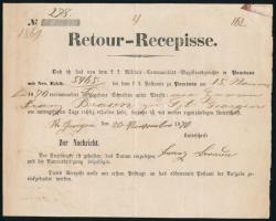 1870 Előnyomott, hivatalos retour recepisse Pancsováról St. Georgenbe