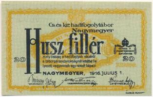 Nagymegyer / hadifogolytábor 1916. július 1. 20f arab sorozat- és sorszámmal "MS 31 0600" T:AU / Hungary / Nagymegyer (Veľký Meder) / POW camp 07.01.1916. 20 Fillér (Heller) with arabic serial numbers "MS 31 0600" C:AU Adamo HHN-1.2
