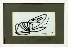 Olvashatatlan jelzéssel: Béka. Nyomat, papír, üvegezett fakeretben, 7×12 cm