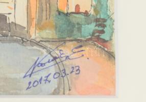 Kovács Ernő (-): Német kisváros, 2017. Tus, akvarell, papír, jelezve jobbra lent. Üvegezett fakeretb...