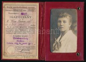 1928 Miskolc, fényképes MÁV igazolvány, bőr tokkal, jó állapotban