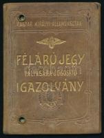 1912 Bp., MÁV félárú jegy váltására jogosító igazolvány, fényképes, dekoratív bőrborítóval