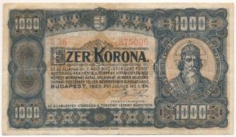 1923. 1000K "B 28 875006", "Magyar Pénzjegynyomda Rt. Budapest" nyomdahely jelöléssel T:F Adamo K37