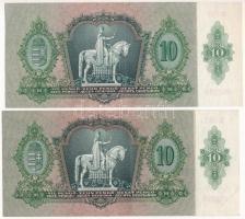 1936. 10P (2x), közte "B 621 000279" alacsony sorszámú T:F, szép papír
Adamo P9