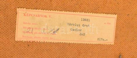 Károlyi Ernő (1923 -2016): Csokor üveggel és korsóval. Olaj, farost, jelzett. Hátoldalán autográf fe...