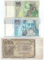 Csehszlovákia 1953. 100K "RK 594571" + Szlovákia 2002. 50K + 2006. 20K T:F-VG Czechoslovakia 1953. 100 Korun "RK 594571" + Slovakia 2002. 50 Korun + 2006. 20 Korun C:F-VG Krause P#20, P#21, P#86