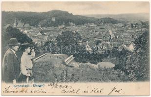 1905 Brassó, Kronstadt, Brasov; látkép. Montázs, pár távcsővel / general view. Montage, couple with binoculars (apró szakadás / tiny tear)