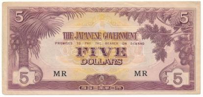 Malajzia / Japán megszállás DN(1942-1945) 5$ "Banános Bankjegy", "MR" T:F Malaysia / Japanese Occupation ND(1942-1945) 5 Dollars "Banana Money", "MR" C:F Krause P#M6c