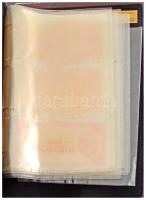 Nagyalakú bőr gyűrűs mappa 11db régi berakólappal bankjegyek számára, borítóval, használt állapotban