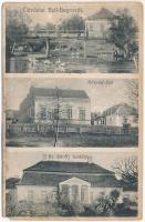 1912 Szilágybagos, Boghis; óvoda és Berettyó folyó, községháza, báró Bánffy kastély. Izsák Sámuel kiadása / nursery, river, town hall, castle (ázott / wet damage)