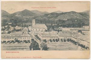 1906 Nagybánya, Baia Mare; Fő tér északi oldala, üzletek, piac, templom. Kovács Gyula kiadása / main square, shops, market, church (fl)