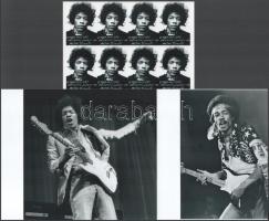 Jimi Hendrix (1942-1970) amerikai énekes, gitáros, zeneszerző, eltérő időben készült felvételek, 3 db modern nagyítás, jelzés nélkül, Pánczél György (1920-?) filmtörténész hagyatékából (film- és színházifotó gyűjteményéből), 15x21 cm és 10x15 cm