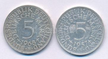NSZK 1957F 5M Ag + 1968F 5M Ag T:XF-VF, karc FRG 1957F 5 Mark Ag + 1968F 5 Mark Ag C:XF-VF, scratch Krause KM#112.1