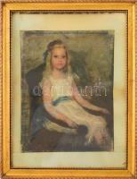 Jelzés nélkül, feltehetően XX. sz. első fele: Kislány portréja. Olaj, vászon, kissé sérült, 30,5×23,5 cm. Üvegezett, dekoratív fakeretben.