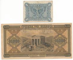 Görögország 1942. 10.000Dr + 1944. 1Dr T:F szép papír, VG
Greece 1942. 10.000 Drachmai + 1944. 1 Dr...