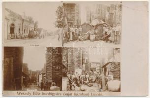 Lippa, Lipova; Weszely Béla hordógyára (saját házában), utcai látkép, hátsó udvar munkásokkal, faraktár, elő udvar / barrel factory of Weszely (in his own house), view from the street, backyard with workers, lumberyard, front yard. photo (fl)