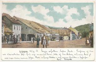 1900 Lippa, Lipova; Fő utca, piac, üzletek. Gregor Fischer kiadása / main street, market, shops (EK)