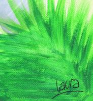 Laura jelzéssel: Tengerpart pálmafákkal. Olaj, vászon. 50×70 cm