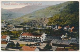 Parajd, Praid; sómalom a Szovátafürdőre menő úttal. Raáb Lajos kiadása / salt mill, factory (vágott / cut)