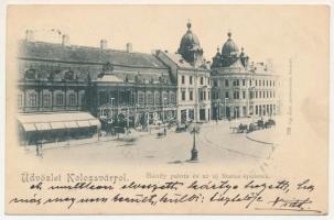 1900 Kolozsvár, Cluj; Bánffy palota, új Status épületek, Böckel, Jeney Lajos, Reményik üzlete. Rigó Árpád kiadása / palace, shops (EK)