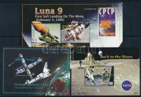 Space research mini sheet + 2 pcs of block, Űrkutatás kisív + 2 db blokk
