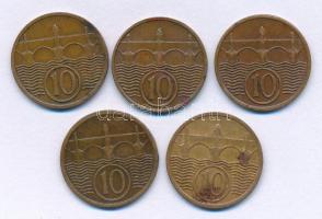 Csehszlovákia 1922-1938. 10h bronz (5xklf) T:VF
Czechoslovakia 1922-1938. 10 Haleru bronze (5xdiff)...