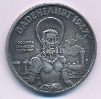 Svájc 1947. "Baden-túra - 100 éves svájci vasút" jelzetlen Ag emlékérem (33mm) T:AU patina Switzerland 1947. "Baden-Trip - 100 Years of the Swiss Railway" Ag commemorative medallion without hallmark (33mm) C:AU patina