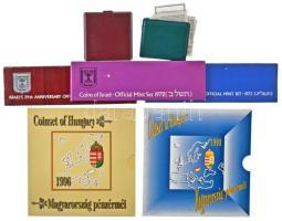 16db-os numizmatikai kellék tétel, benne magyar- és külföldi üres forgalmi sor tokok, tanúsítványok és 2db érme tok T:vegyes