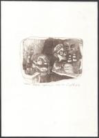 Ligeti Miklós (1982-): Férfias játékok, 2003. Vegyes technika (sokszorosított grafika), papír, jelzett, művészpéldány EA. 11x14,5 cm