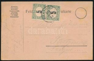1915 Helyi levelezőlap 5f párral megportózva, "SZATYMAZ"