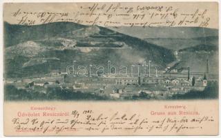 1902 Resicabánya, Resita; Kereszthegy, látkép, gyár. Weiss Adolf kiadása / Kreuzberg / general view, factory (fl)