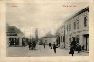 Tövis, Teius; Fehérvári utca, Gazdasági Bank, Popa testvérek üzlete / street view, bank, shops (r)