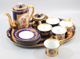 Victoria cseh alt wien kávés készlet tálcával, jelzett, kopással, tejkiöntő és csésze hiánnyal, tálca h: 47 cm