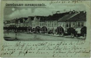 1898 (Vorläufer) Eperjes, Presov; Fő utca este holdfényben, üzletek. Fénynyomat Divald / main street at night in moonlight, shops (EK)