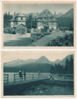 Tátra, Magas-Tátra, Vysoké Tatry; - 2 db RÉGI képeslap: Csorba-tó villamos végállomás, vasútállomás, fürdő / 2 pre-1945 postcards: Strbské pleso tram station, railway station, bath