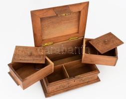 cca 1960 szétnyitható fa varródoboz, ékszeres doboz, kulccsal, működő zárral, tetején "Tátra Lo...