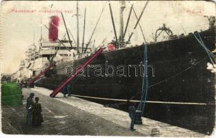 Cunard Magyar-Amerikai vonal. R.M.S. Pannonia kivándorlási hajó, képeslapfüzetből / Cunard Hungarian-American Line. Emigration ship Cunard Line RMS Pannonia, from a postcard booklet (EM)