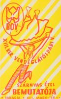 cca 1970 BOV XIII. ker. Vendéglátóipari V. szárnyas étel bemutatója, kisplakát, villamosplakát, 23,5x14,5 cm