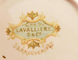 cca 19. sz. vége, Sarreguemines reggeliző készlet, jelzett, kopással, alátét sérült, d: 17,5 cm