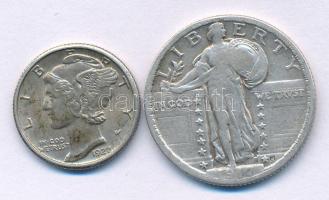Amerikai Egyesült Államok 1917. 1/4$ Ag "Standing Liberty Quarter" + 1927. 1d (10c) Ag "Mercury Dime" T:XF,VF, patina USA 1917. 1/4 Dollar Ag "Standing Liberty Quarter" + 1927. 1 Dime (10 Cents) Ag "Mercury Dime" C:XF,VF, patina Krause KM#140, KM#145