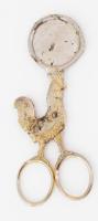 Lágytojásvágó olló, kakas figurával, kopott, h: 13 cm