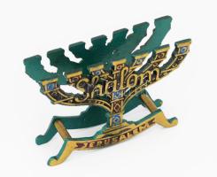 Shalom feliratos jeruzsálemi szuvenír menóra, 11x8 cm